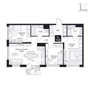 3-к квартира, вторичка, 77м2, 5/10 этаж