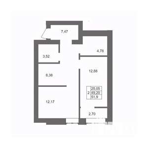 2-к квартира, вторичка, 52м2, 7/10 этаж