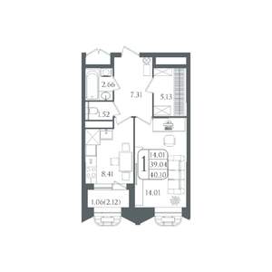 1-к квартира, вторичка, 40м2, 22/22 этаж