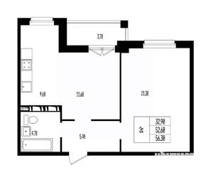 Студия квартира, вторичка, 56м2, 1/17 этаж