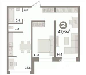 2-к квартира, вторичка, 48м2, 3/4 этаж