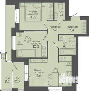 2-к квартира, вторичка, 54м2, 13/22 этаж