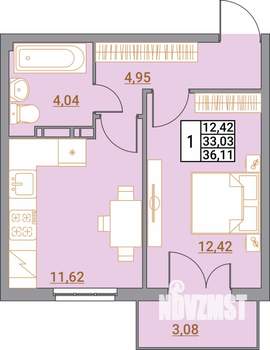 1-к квартира, вторичка, 36м2, 1/5 этаж