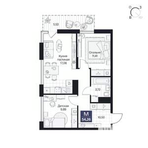 2-к квартира, вторичка, 54м2, 2/10 этаж