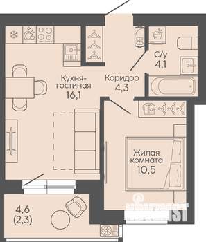 1-к квартира, вторичка, 37м2, 17/22 этаж