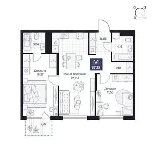 2-к квартира, вторичка, 67м2, 3/10 этаж