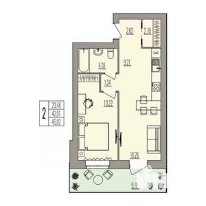 2-к квартира, вторичка, 46м2, 1/3 этаж