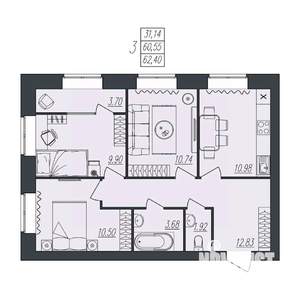 3-к квартира, вторичка, 62м2, 9/10 этаж