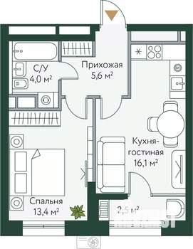 1-к квартира, вторичка, 42м2, 6/24 этаж