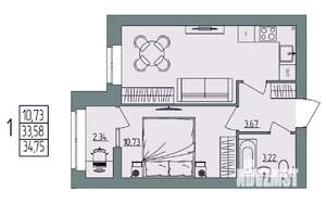 1-к квартира, вторичка, 35м2, 4/4 этаж