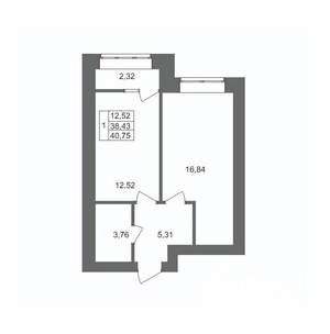 1-к квартира, вторичка, 41м2, 7/10 этаж