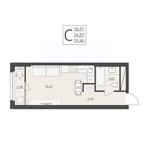 Студия квартира, вторичка, 26м2, 4/17 этаж