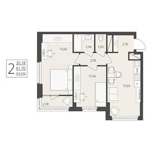 2-к квартира, вторичка, 53м2, 2/17 этаж