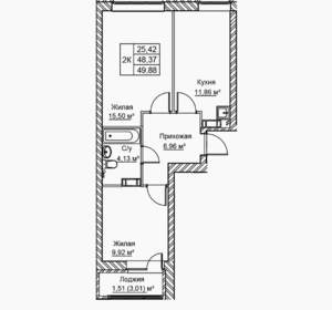 2-к квартира, вторичка, 50м2, 8/21 этаж