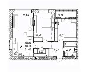 2-к квартира, вторичка, 71м2, 3/9 этаж