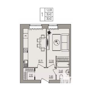 1-к квартира, вторичка, 35м2, 3/3 этаж