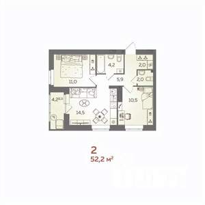 2-к квартира, вторичка, 52м2, 7/21 этаж