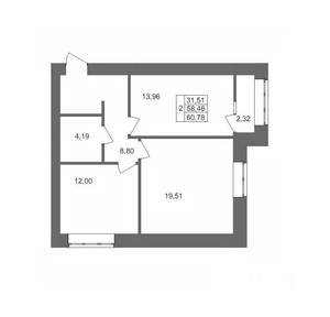 2-к квартира, вторичка, 61м2, 9/10 этаж