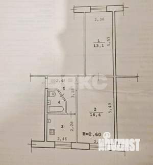 2-к квартира, вторичка, 43м2, 1/2 этаж