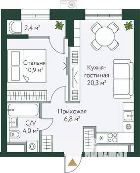 1-к квартира, вторичка, 44м2, 8/24 этаж