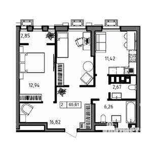 2-к квартира, вторичка, 66м2, 17/23 этаж