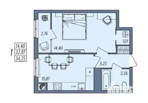 1-к квартира, вторичка, 34м2, 6/10 этаж