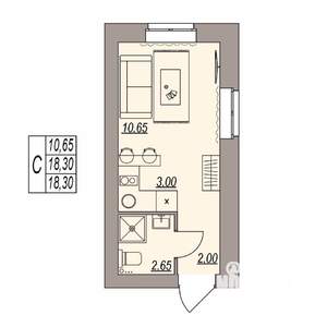 Студия квартира, вторичка, 18м2, 2/3 этаж