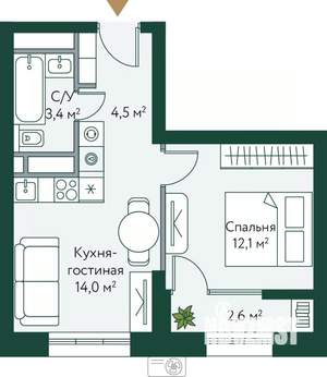 1-к квартира, вторичка, 37м2, 24/24 этаж