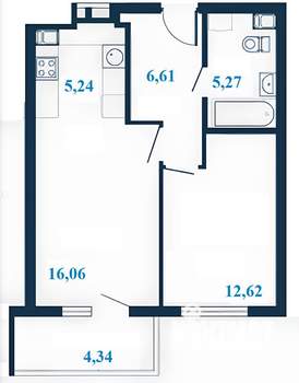 2-к квартира, строящийся дом, 48м2, 23/23 этаж