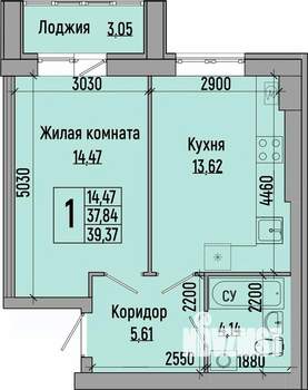 1-к квартира, строящийся дом, 39м2, 5/5 этаж