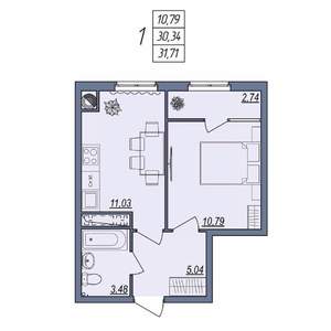 1-к квартира, вторичка, 32м2, 10/10 этаж
