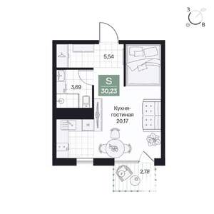 Студия квартира, вторичка, 30м2, 7/9 этаж