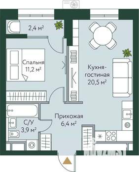 1-к квартира, вторичка, 44м2, 9/24 этаж