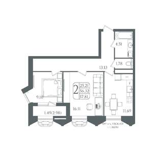 2-к квартира, вторичка, 58м2, 22/22 этаж