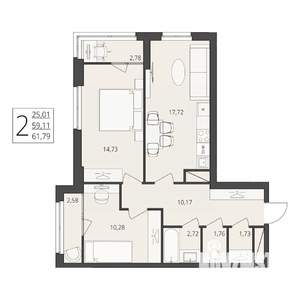 2-к квартира, вторичка, 62м2, 3/17 этаж