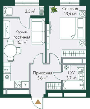 1-к квартира, вторичка, 41м2, 15/24 этаж