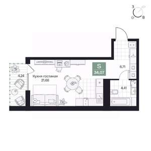 Студия квартира, вторичка, 34м2, 4/8 этаж