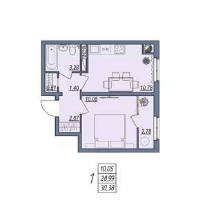 1-к квартира, вторичка, 30м2, 7/8 этаж