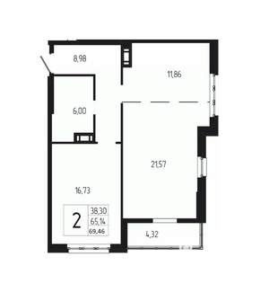 2-к квартира, вторичка, 69м2, 8/18 этаж