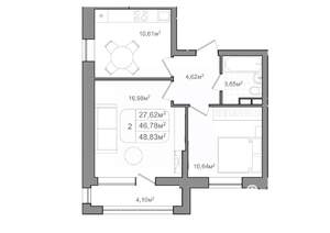 2-к квартира, вторичка, 49м2, 6/9 этаж