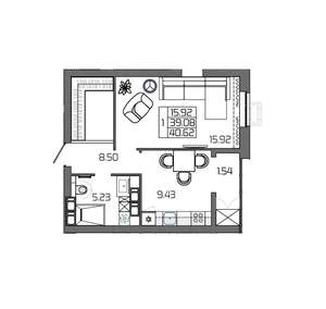 1-к квартира, вторичка, 41м2, 16/24 этаж
