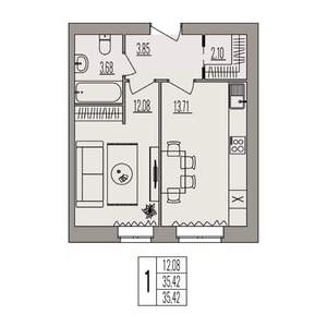 1-к квартира, вторичка, 35м2, 1/3 этаж