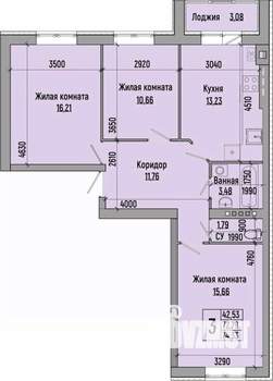 3-к квартира, строящийся дом, 74м2, 4/4 этаж