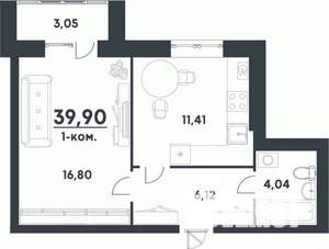 1-к квартира, строящийся дом, 40м2, 1/5 этаж