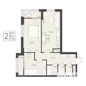 2-к квартира, вторичка, 62м2, 6/17 этаж