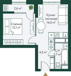 1-к квартира, вторичка, 37м2, 7/24 этаж
