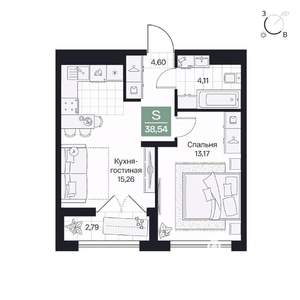 1-к квартира, вторичка, 39м2, 3/10 этаж