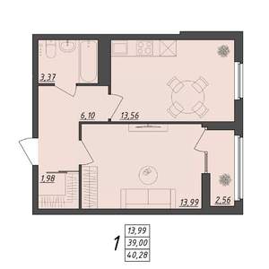 1-к квартира, вторичка, 40м2, 9/10 этаж