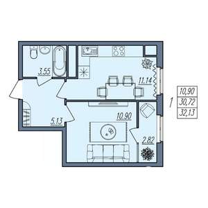 1-к квартира, вторичка, 32м2, 9/10 этаж