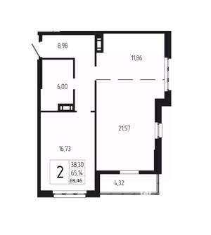2-к квартира, вторичка, 69м2, 3/18 этаж